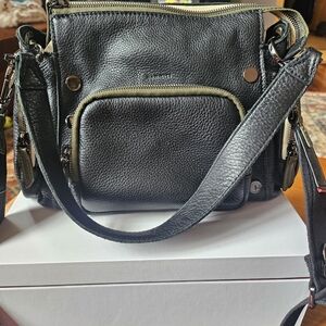 Black Leather Crossbody Bag with Front Pocket